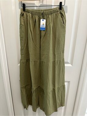 Seaspice resort wear wide leg pull on 100% Peruvian cotton green pant size L